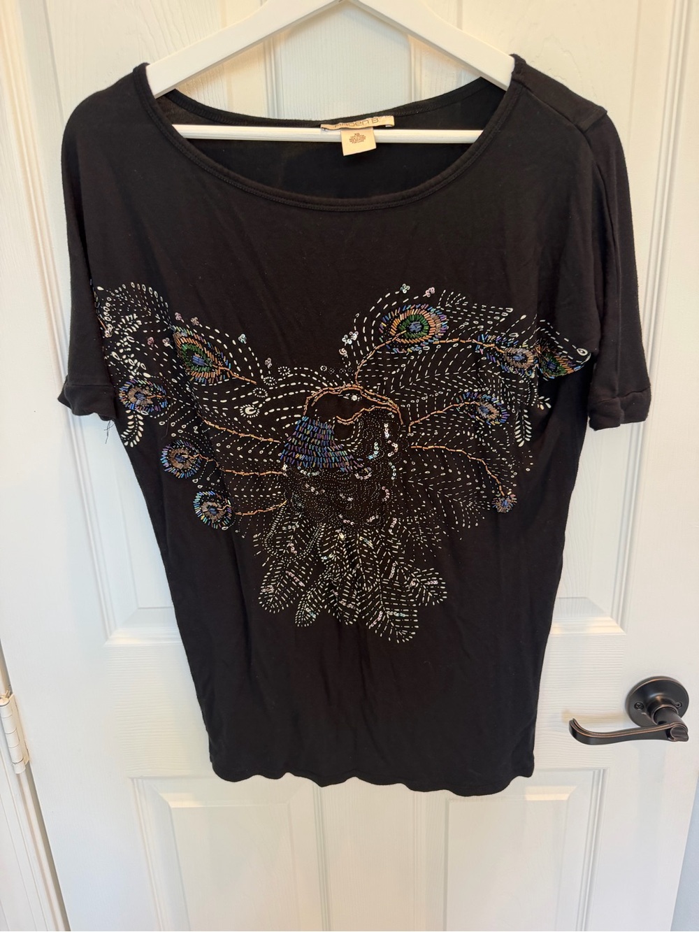 Vintage Arden B Black Peacock Sequin Top XS shirt embellished women beaded